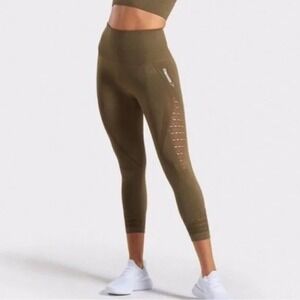 Gymshark Olive Green Energy Crop Leggings High Waist‎ Athletic Size M